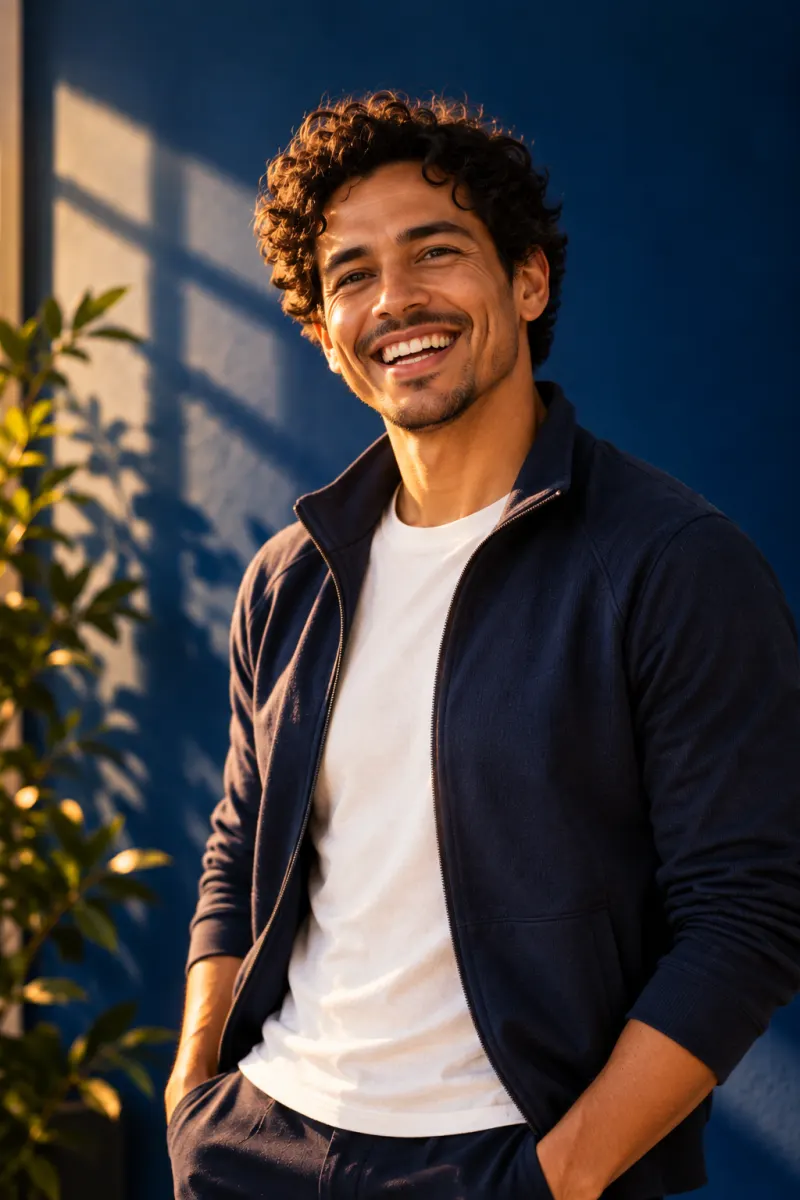 Portrait of Teo Marín, a health coach in his late twenties